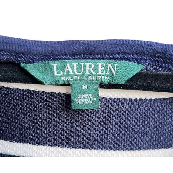 Lauren Ralph Lauren Women’s Cold Shoulder Navy Striped Sweater Top Medium - Picture 4 of 7